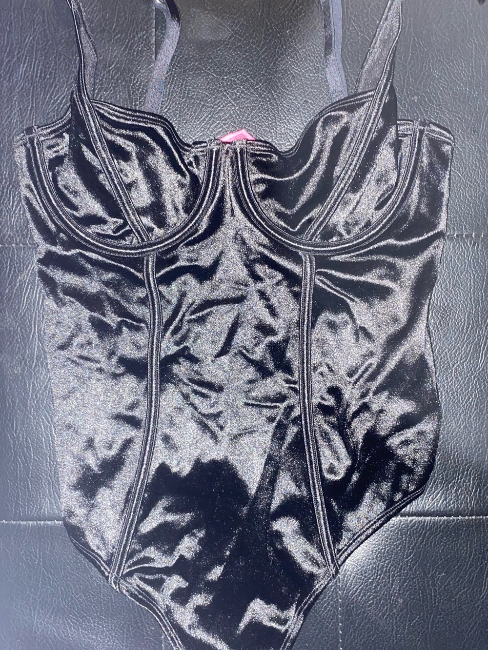 La SENZA Black Satin Underwire Bodysuit with Pink Tag